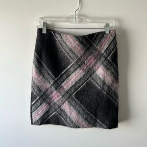 Marc Cain grey plaid mohair/wool blend knit skirt